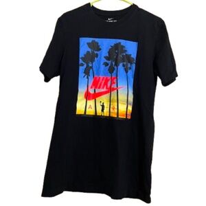 Nike AIR Big Boys Black Multi Palm Beach Graphic Shirt Sz-S
